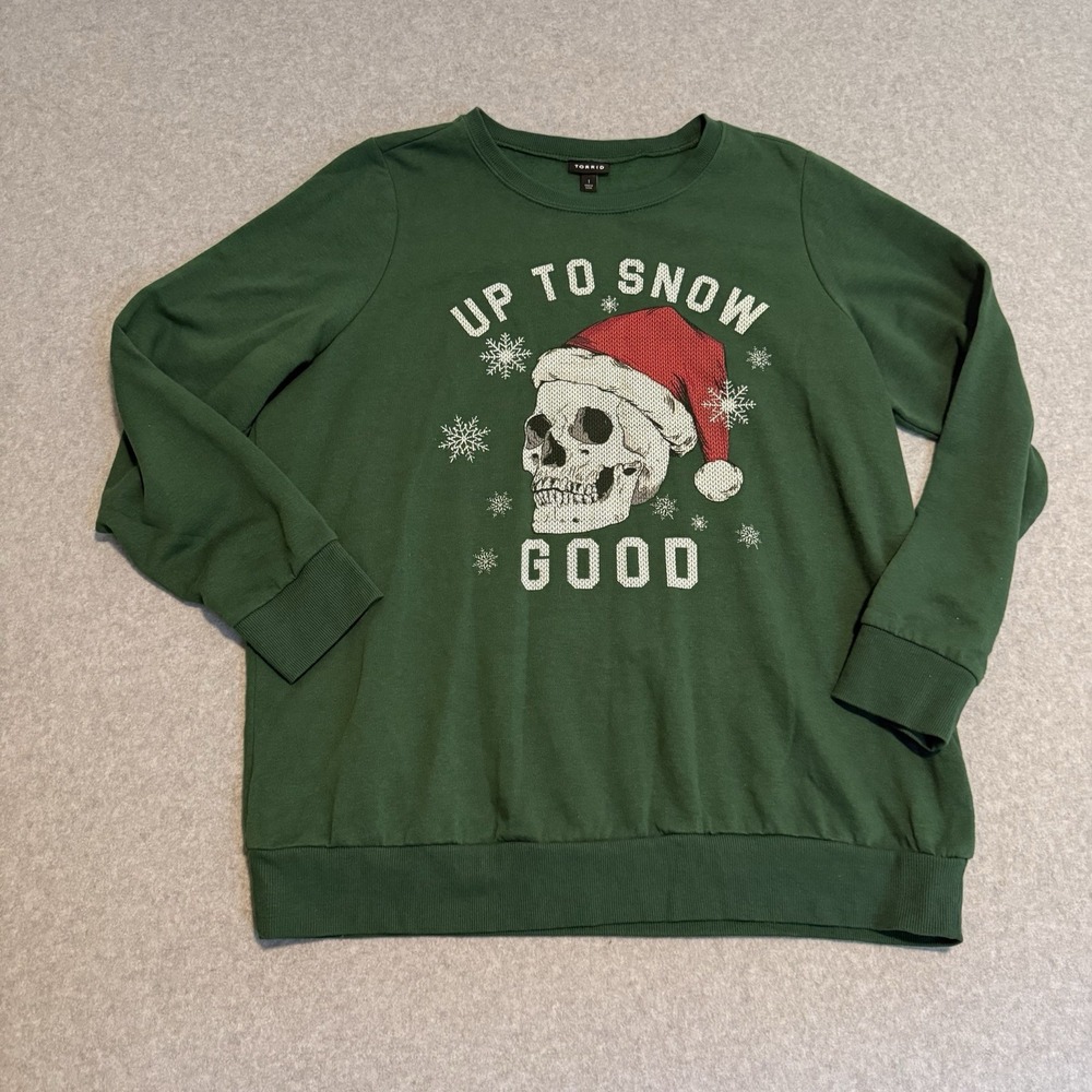 Torrid Sweatshirt Christmas Up To Snow Good Skull Santa Hat Plus Size 1 14 / 16